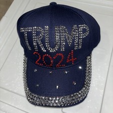 Trump 2024 Blue Hat Bling Buckle Back Adjustable President Donald Republican Cap
