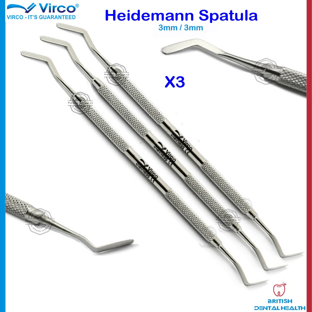 Lot De 3 Spatules Dentaires Pour Composites - Embouts Plats Multicolores 2mm, 2.5mm, 3mm
