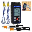 Dual Channel Temperature Meter Thermocouple K/J 4 K-Type Probes Alarm Function