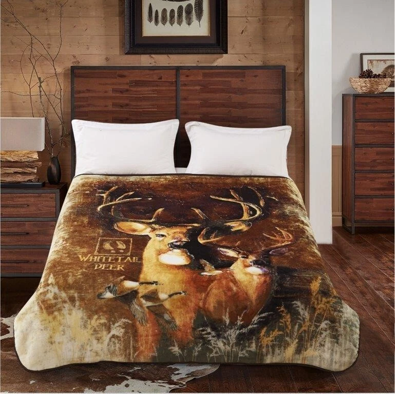 Manta de felpa 79x96" tamaño reina sombra bestia buck cola blanca ciervo visón piel sintética Foto 2 de 3