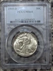 1945 d walking liberty half dollar ms64