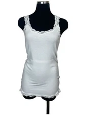 Y2K American Eagle Tank Top Womens Large Lace Trim Off White Ribbed Long AE