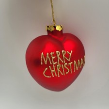 Vintage Kurt S Adler Heart Shape "Merry Christmas" Two Sided Glass Ornament