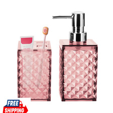 Pink Bathroom Accessories Set, Soap Dispenser and Toothbrush Holder Diamond