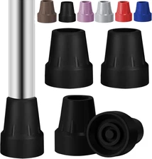 4 Pack 3/4" Replacement Rubber Cane Tips Non Slip Crutch Walker Foot Caps Black