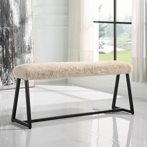 Uttermost 23056 Taupo Beige Faux Sheepskin and Matte Black Bench - Picture 6 of 6