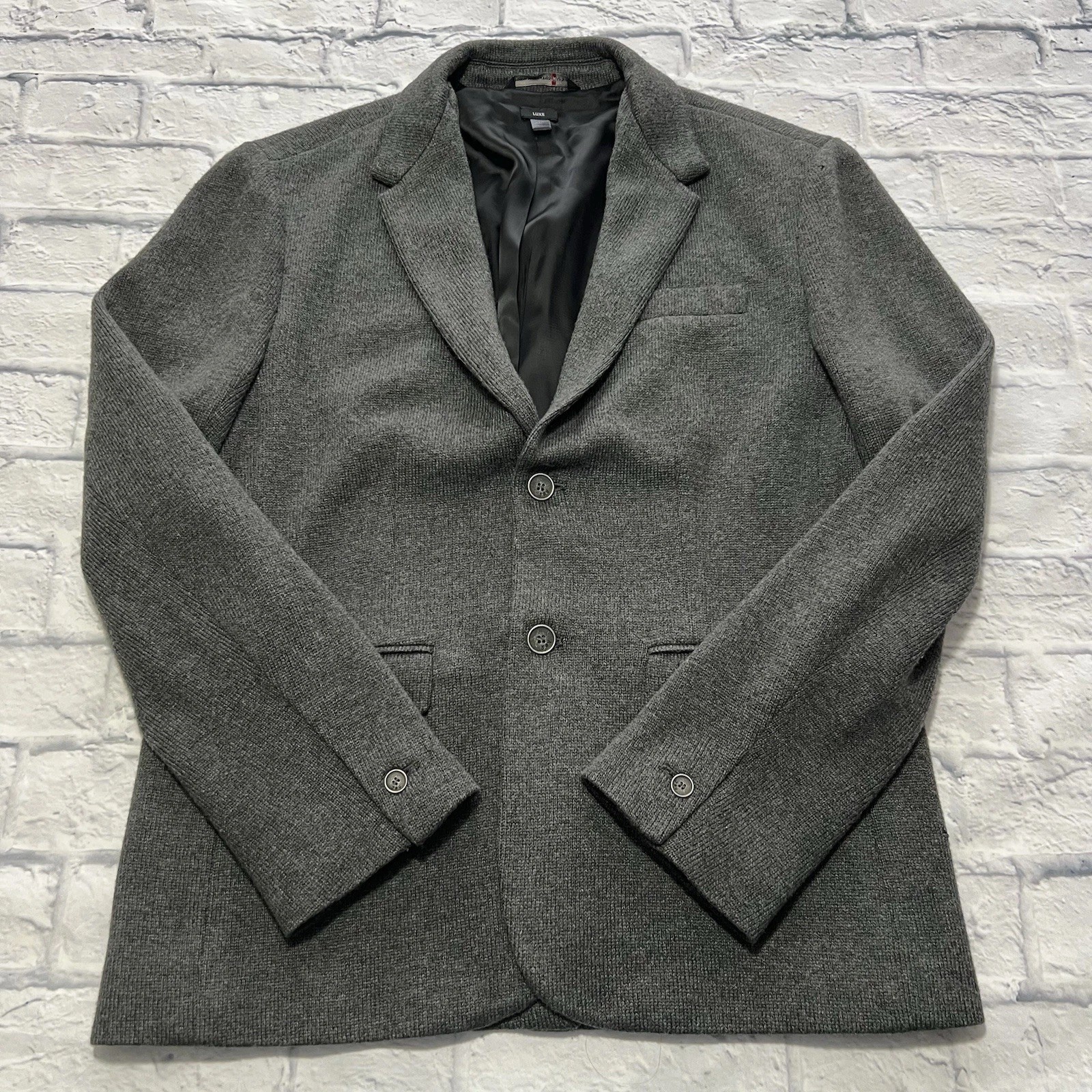 John Varvatos Luxe Men’s Jacket Blazer Large Grey Wool Blend Buttons READ DESC