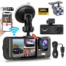 Car Dual Lens Dash Cam HD 1080P Front/Rear/Inside Video Recorder Camera G-Sensor