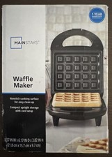 Mainstays Black Square Waffle Maker Non-Stick, Indicator Light, Compact Storage