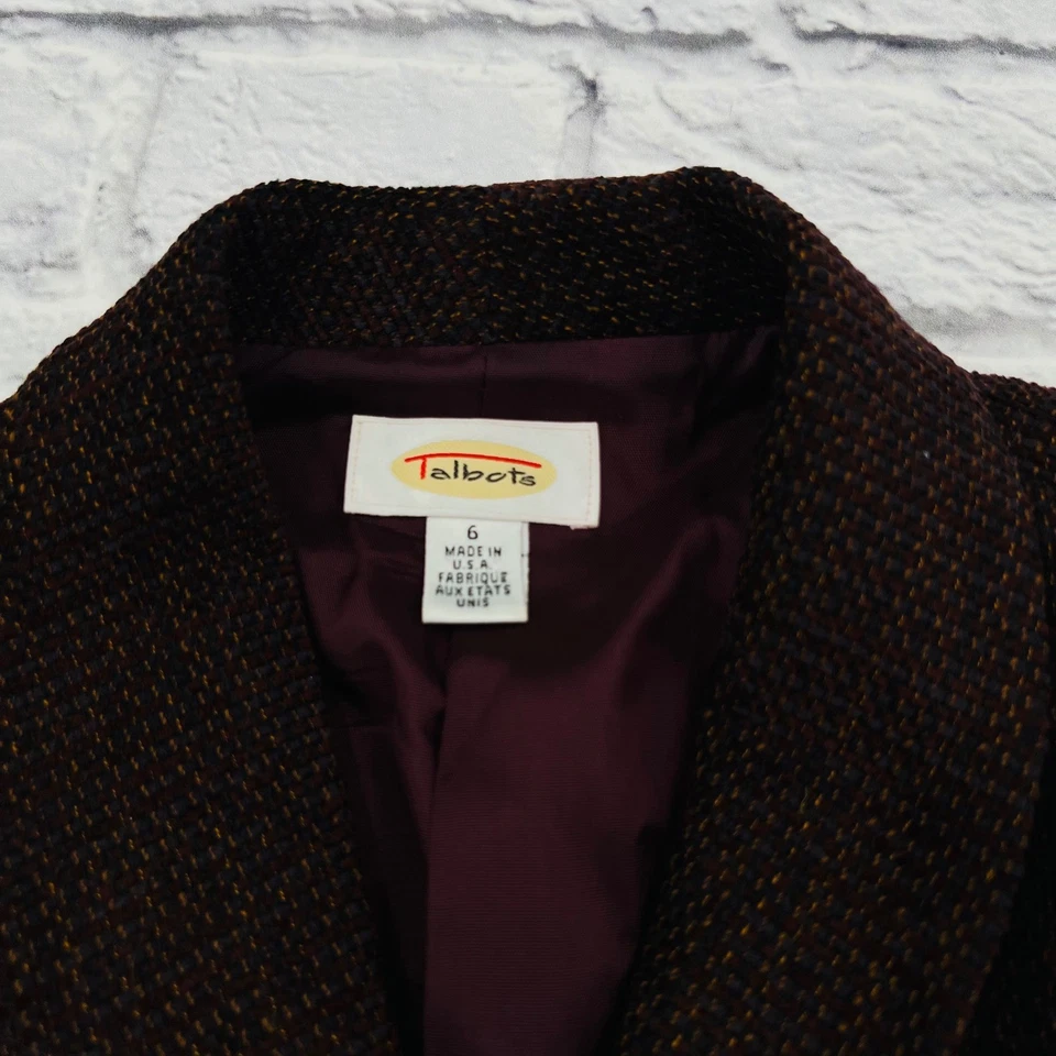 Conjunto de Falda Blazer Talbots Mujer Talla 6/8 Hecho en EE. UU. Borgoña Tweed Conjunto de Carrera Foto 3 de 4