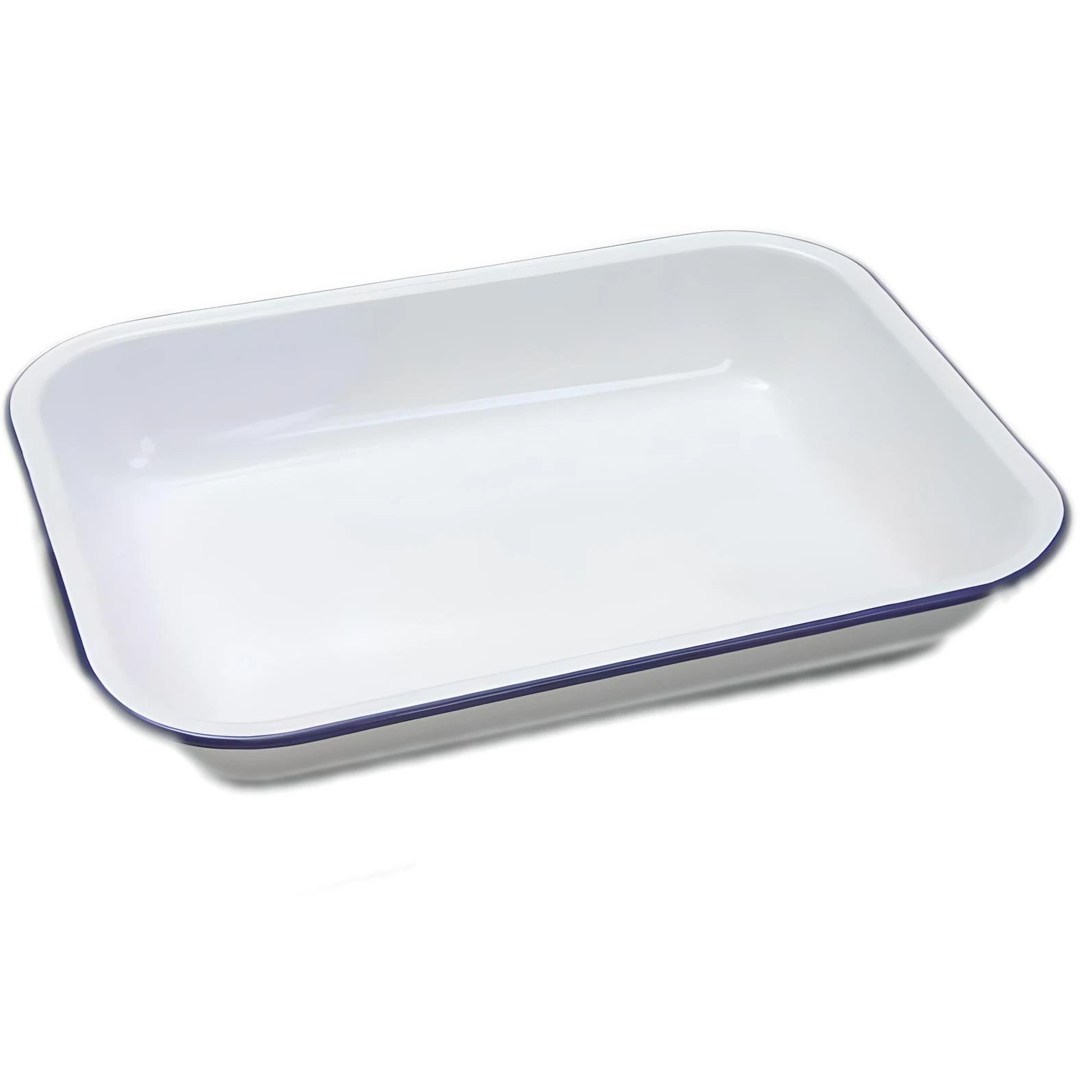 Falcon Enamel Baking Pan 34cm White Blue Rim Deep Oven Roasting Dish Tray UK