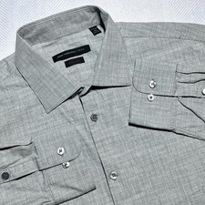 John Varvatos Button Up Shirt Mens 16.5-34/35 Gray Check Plaid Regular Fit