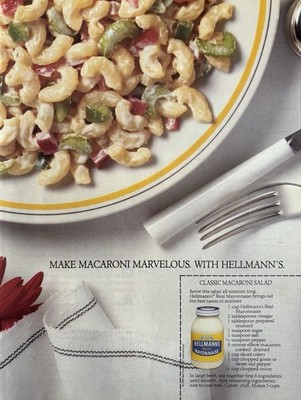 1986 Hellmann s Mayonnaise Original Vintage Advertisement Macaroni Salad Ad