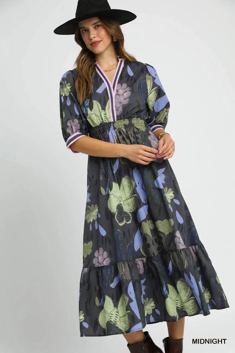 chinese dress ladies Leticia Midi Dress - Blue Ditsy Floral