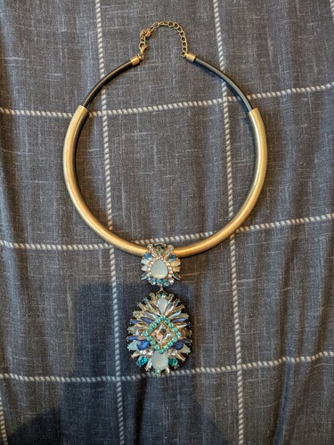 ladies womens blue gold silver costume jewellery pendant floral necklace gift