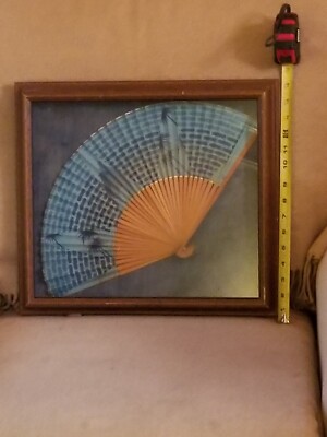 Fan Shadow Box LARGE 15X16 HAND PAINTED FAN SHADOW BOX FRAMED VELET BLUE BACKGROUND | eBay