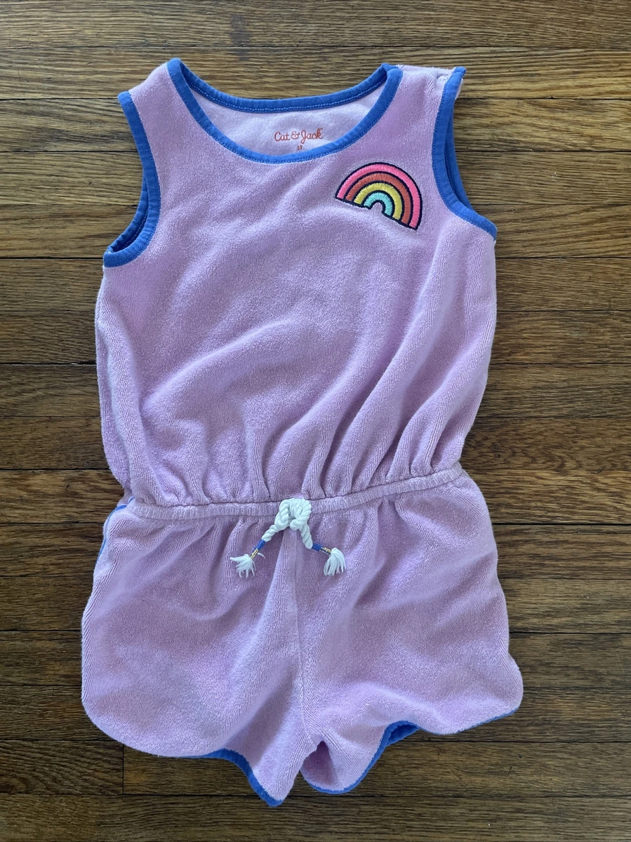 Cat Jack Girls Terry Cloth Romper Size 5T Years pink Rainbow swim cover up