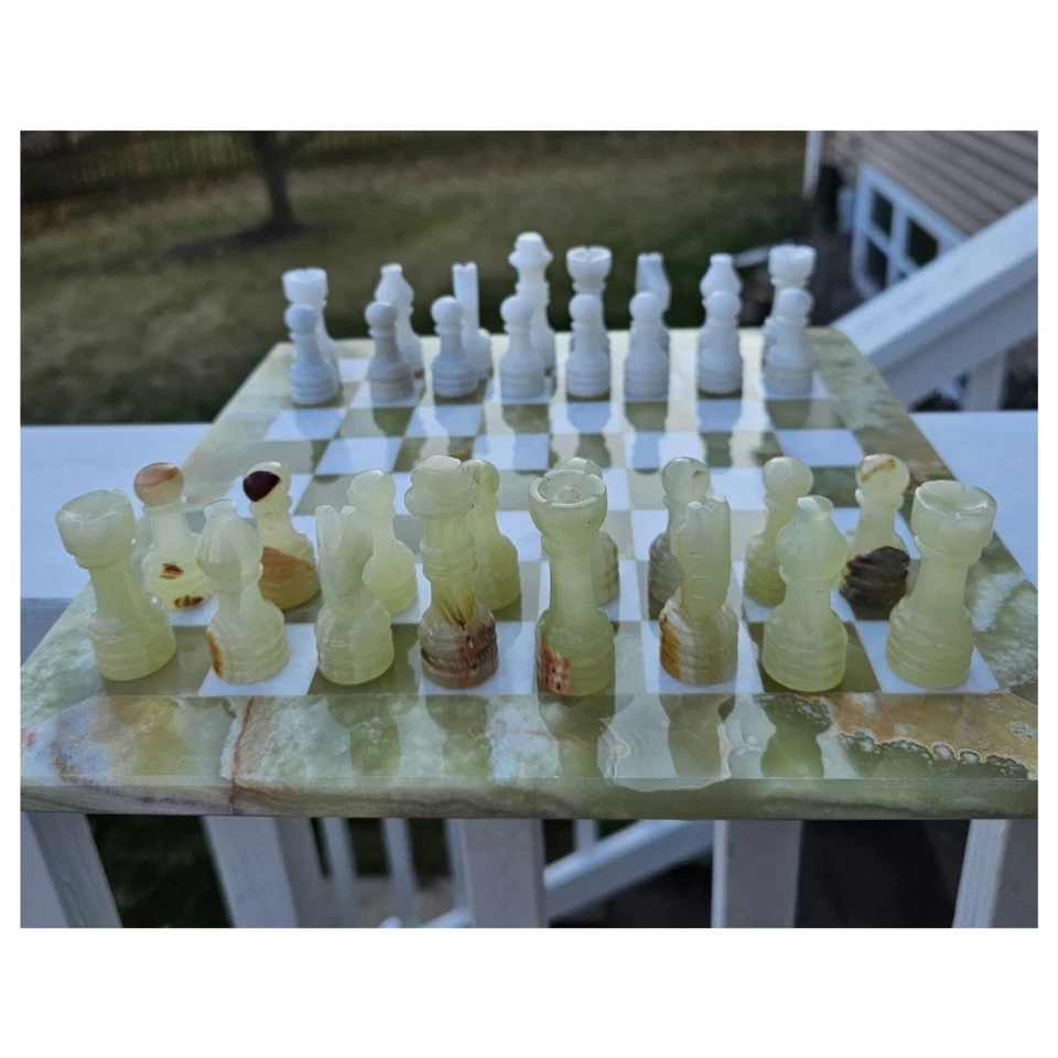 Green Onyx chess set gift storage box, 12" Chess Board Chess Pieces Stone Chess - Image 3 of 4