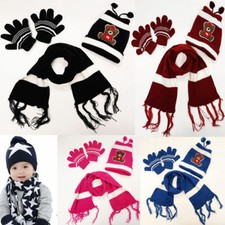 3-Pieces Winter Beanie Hat Scarf Gloves Set Warm Knit Skull Cap Boy Girl Kids