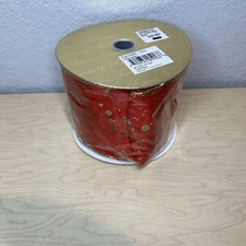 Farris Silk Designer Ribbon Red Glitter Spot 4" x 10yd Christmas / Wreath New