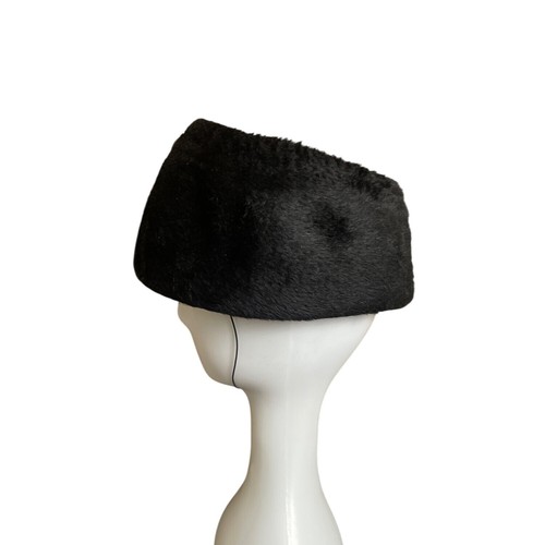 Vintage Black Faux Fur Pillbox Hat With Rhinestone & Mesh Accents - Picture 5 of 8