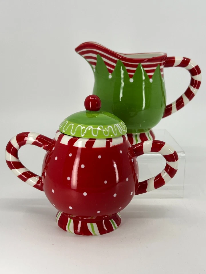 Holiday “Dots & Stripes” cream & sugar by Jane Adams Zrike Everyday Christmas - Image 4 of 4