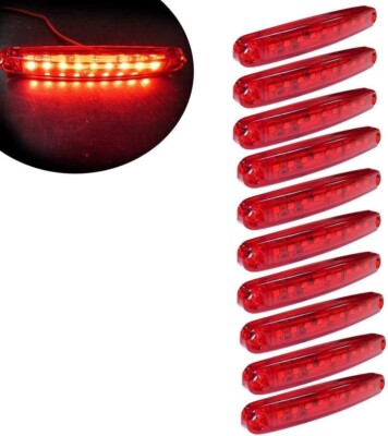 10x Slim Red 12v Side Rear Tail Marker 9 Led Lights Lamps 3.9'' Lgv Hgv Bus