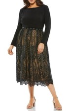 Mac Duggal Mixed Media Sequin Long Sleeve Cocktail Dress- Size 14W (Plus )