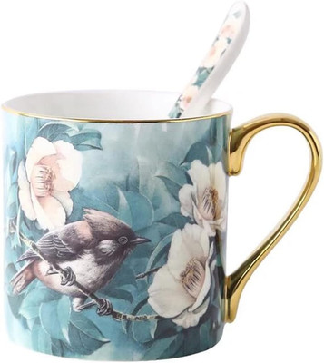 Bone China Porcelain Tea Cup Coffee Mug for Home Kitchen Office - Birds Patterns