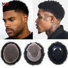 Afro Curly Human Hair Toupee for Men Hairpiece American Replacement System Wig