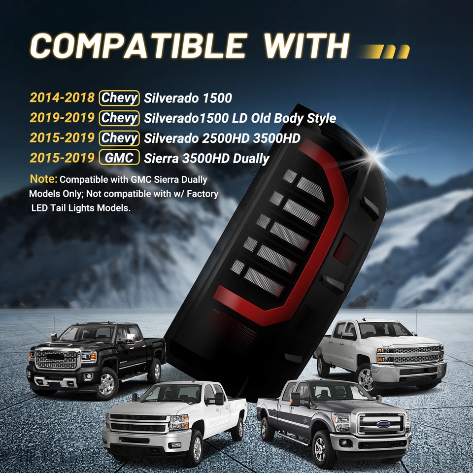 LED Tail Lights for Chevy Silverado 1500 2500HD 3500HD 2014-2018 GMC Sierra 3500 Foto 3 de 4