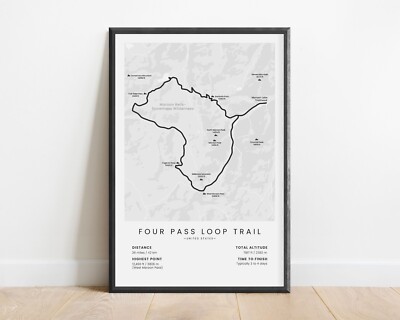 Four Pass Loop Hiking Trail Map | Aspen Trekking Poster | Colorado Walking Path