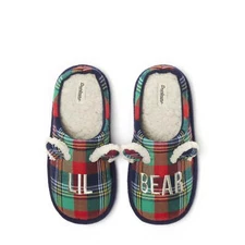 Dearfoams Youth Boys Plaid 3D Ears LIL BEAR Comfort Slip-on Slippers: 11/12-4/5