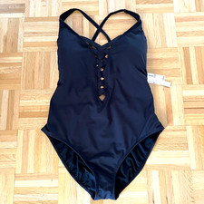 Bleu Rod Beattie 16W Black Basket Case Basket Weave Mio One Piece Swimsuit NWT