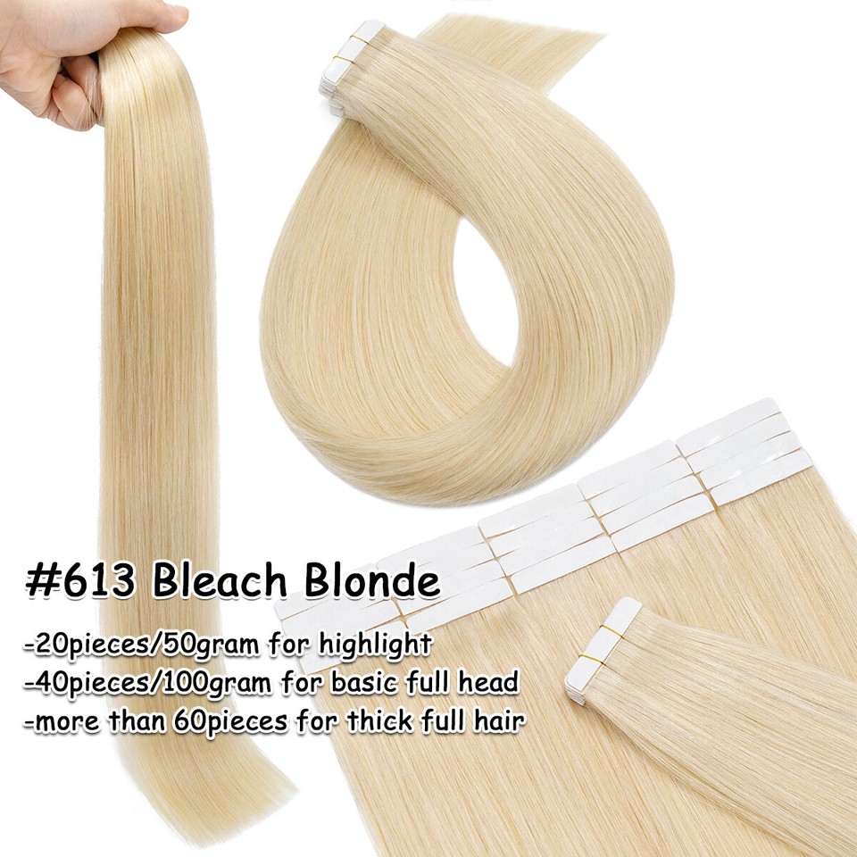 US 100% Real Tape In Remy Human Hair Extensions Highlight/ Ombre Skin ...