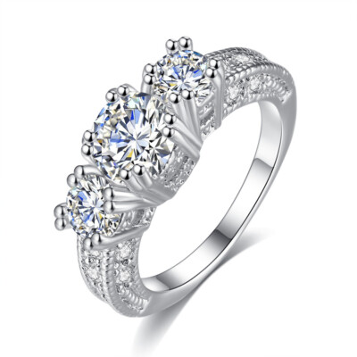 Wedding Ring Engagment Ring Sterling Silver Shinny White White Gold Plated