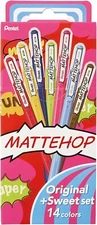 Pentel Matte Hop Original + Sweet Color Gel Pen, 14 Assorted Colors (K110-V14ST)