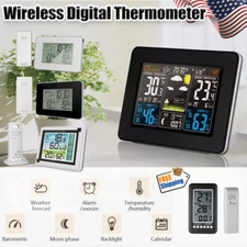 Indoor & Outdoor Weather Station Clock Calendar Digital LCD Thermometer Wireless
