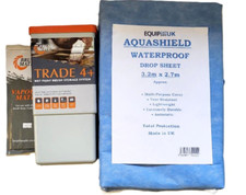BRUSHMATE TRADE WITH 4 +3 X WATERPROOF PAINTERS LARGE DUST SHEET 3.2m x 2.7m