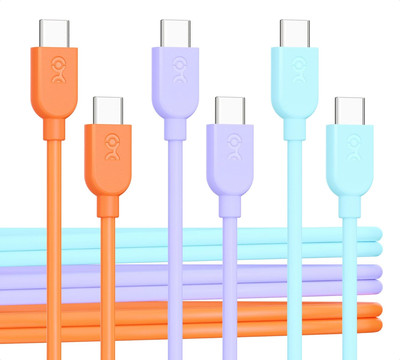Cable Matters 3-Pack Extreme Flexible USB C Charging Cable 6ft in Orange Blue Pu