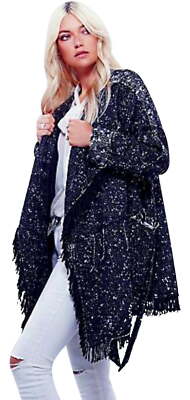 Free People Starry Night Coat Medium $268 Super Oversized Wool Blend Wrap NWT