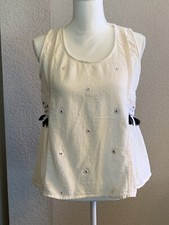 Cost Plus World Market Ivory Sleeveless Top With Embroidery & Black Tassels S/M