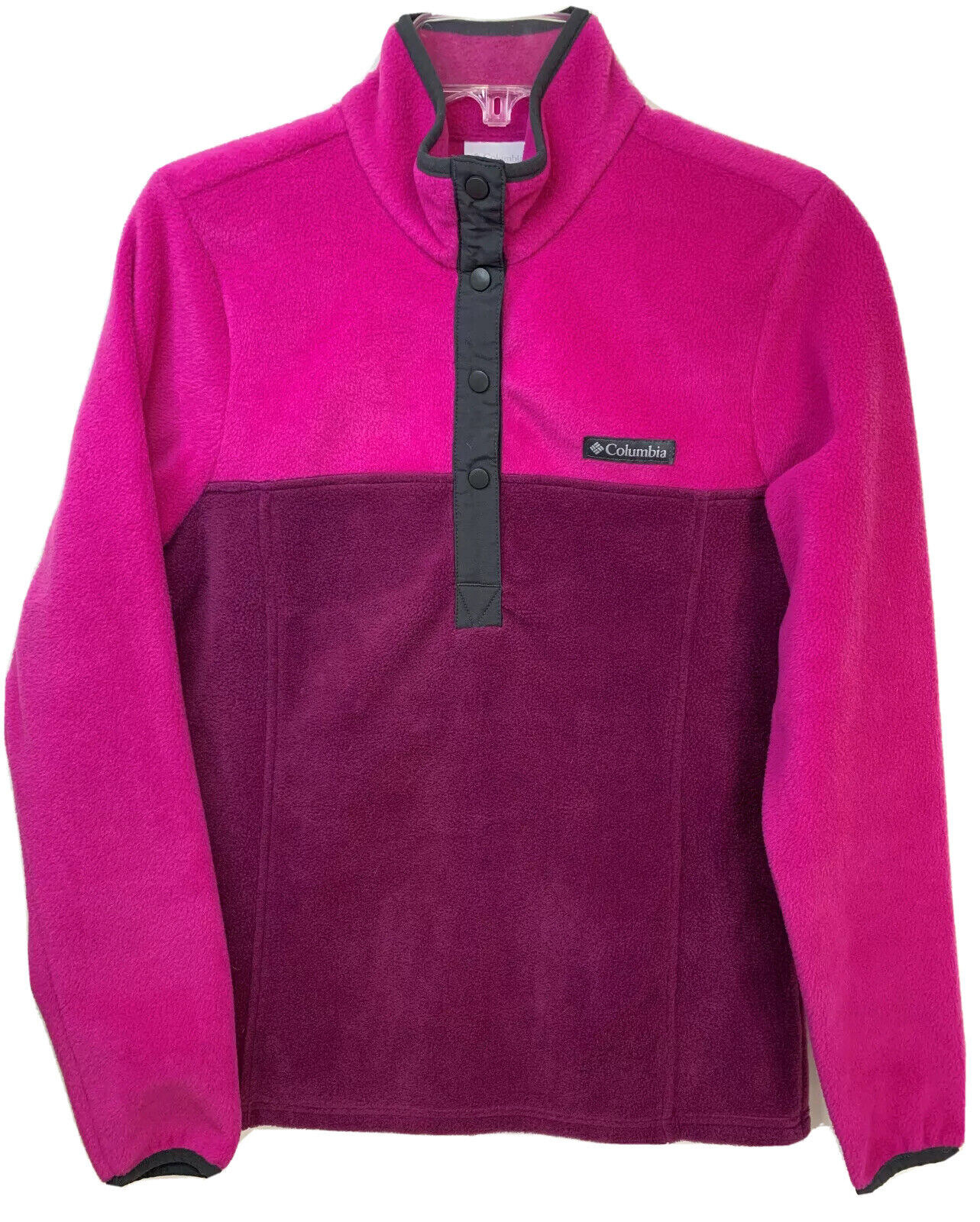 Columbia Women's XS Fleece Pullover Pink Purple 1/4 snap High Neck Long Sleeve