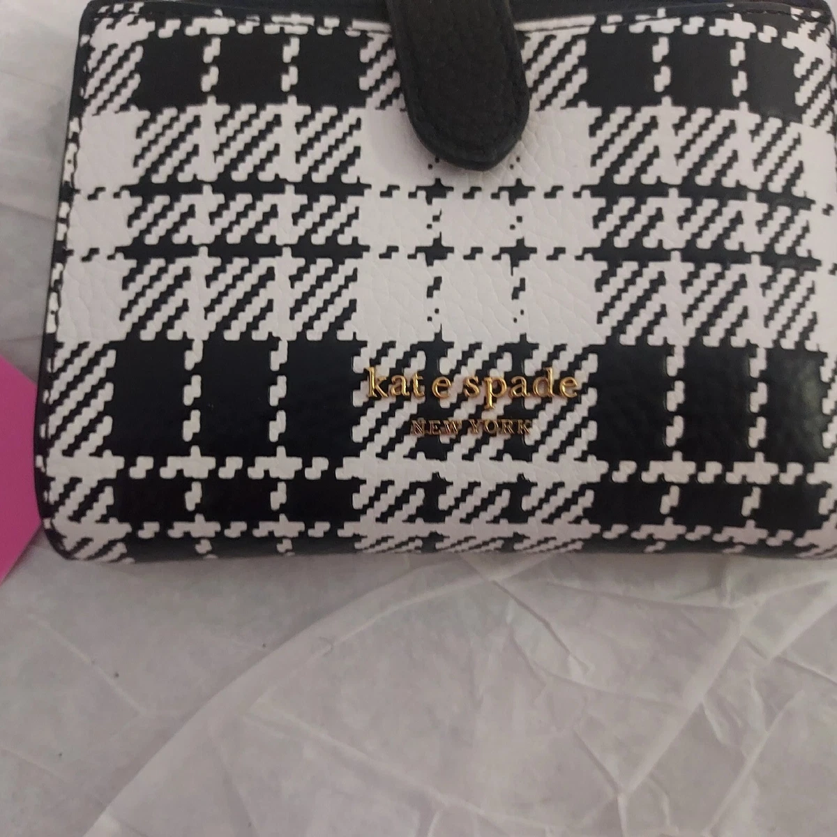 Kate Spade Hudson Posh Black and White Plaid Small Bifold Wallet