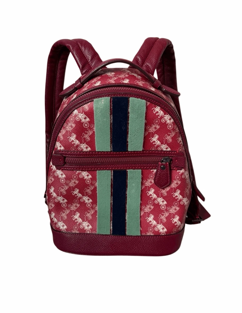 Coach New Year Barrow Varsity Stripe Backpack Red Coated Canvas Leather Trim Coach Lunar Year Barrow Backpack With Horse & Carriage  main image 4