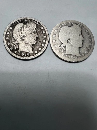 Lot of (2) Silver Barber Quarters 1906, 1916 D