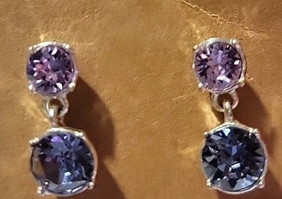 Bill Blass Dangles Silvertone Multicolor Purples Pierced Earrings