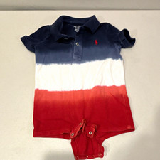 Ralph Lauren Boys 9M Colorblock Polo Romper Cotton Short Sleeve Snap Logo