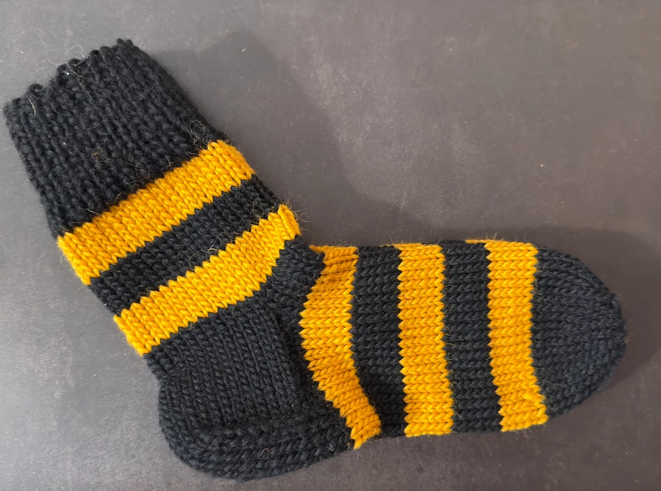 HandKnit Wool Socks Black/Yellow Honeybee 100% Wool Cozy Warm Gift Sizes S M L