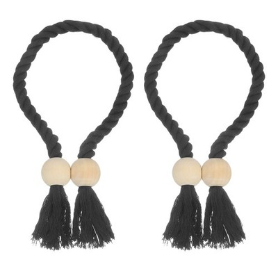 2 Pack Magnetic Curtain Tiebacks 55cm/21.65'' Curtain Holdbacks Black
